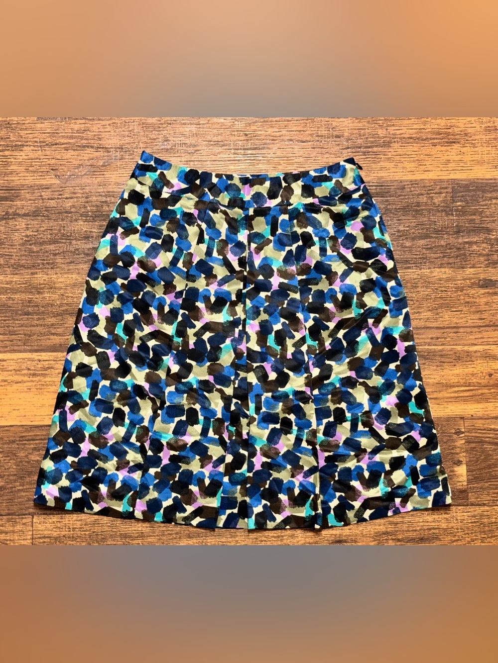 Chadwicks Abstract A-Line Skirt in Blue, Black, Purple and Cream